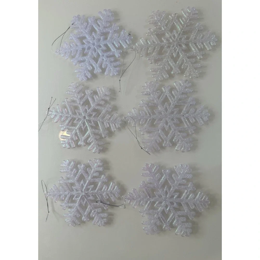 6 Glittery Teal Aqua Snowflakes Shaped Ornaments 5